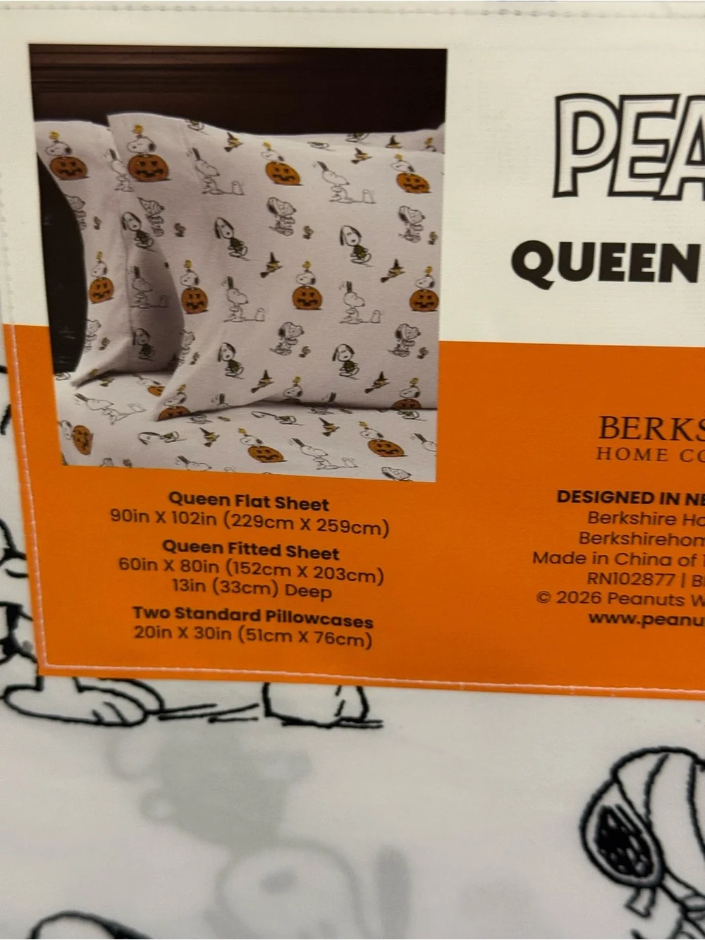 Peanuts Snoopy Halloween Kids Costume Sheet Set - White & Orange